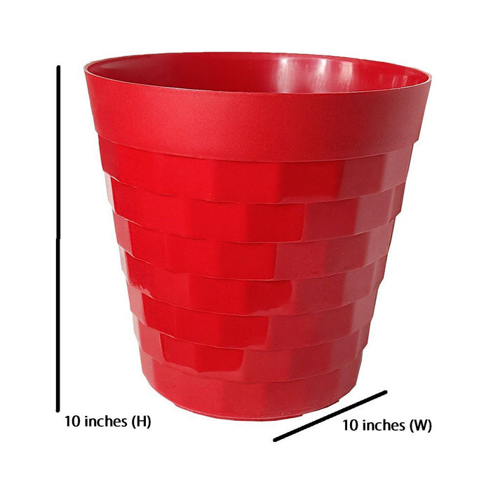 ( Set of 6) 10 inches Brix Plastic Round Garden pots for Outdoor(Red)