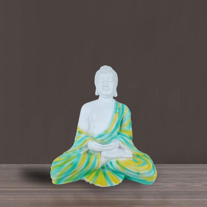 14 inches Buddha Statue for Home Decoration (Green & Yellow)