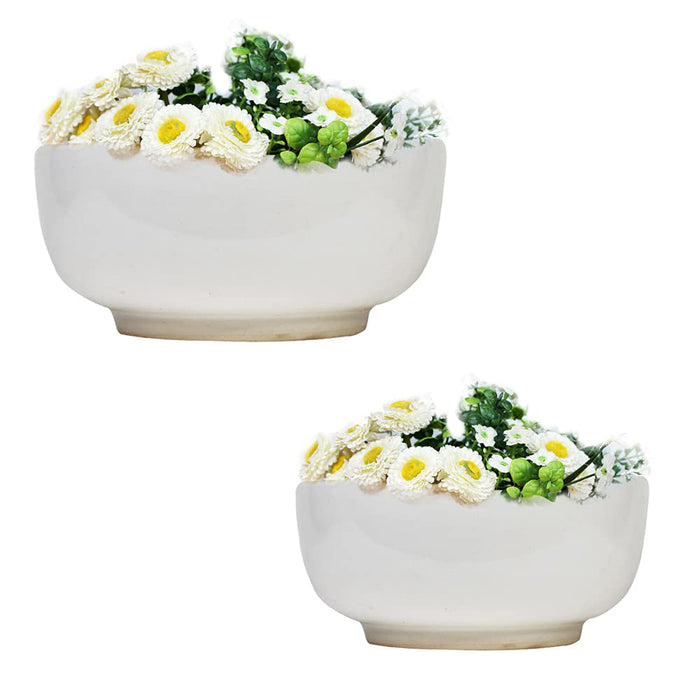 ( Set of 2) Ceramic Plain White Round Bowl
