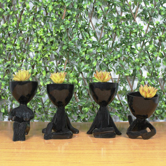 (Set of 4) Yoga Planter for Home Decoration (Black)