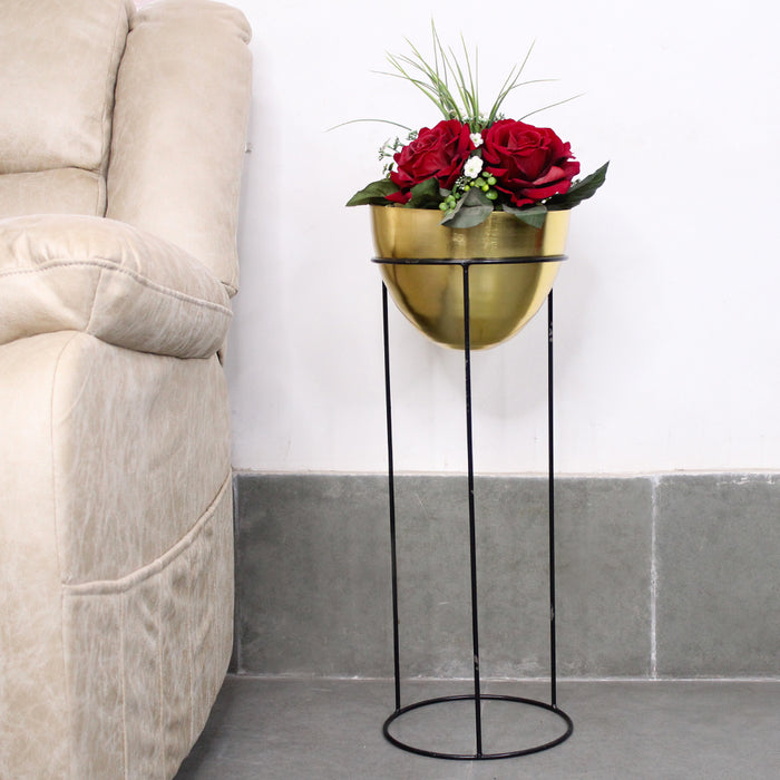 Single Gold Bowl Shape Planter with Black stand
