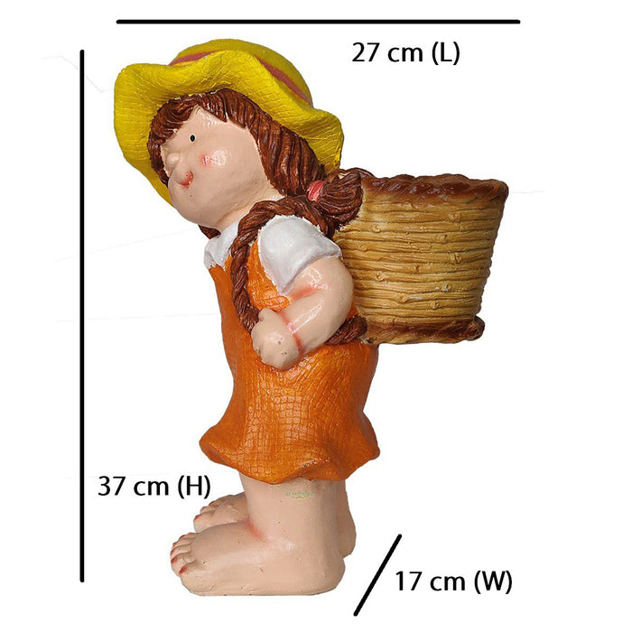Girl with Pot on Back Planter for Balcony and Garden Decoration