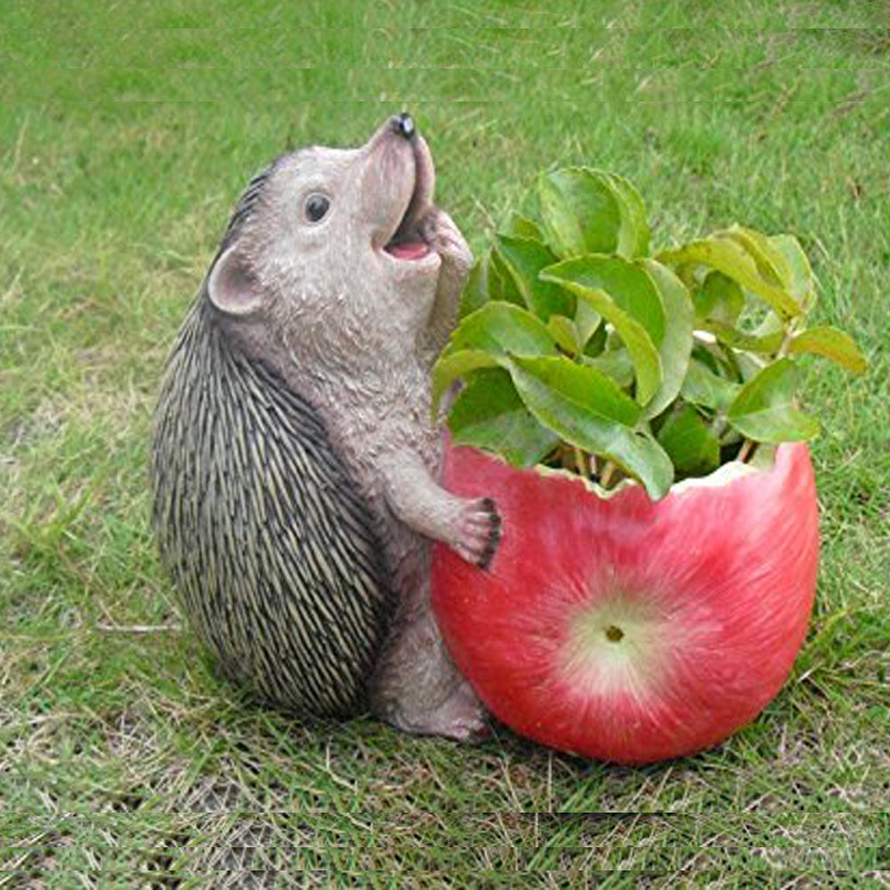 Fat Hedgehog with Apple Pot Planter for Garden Decoration