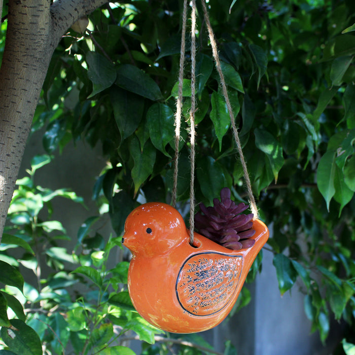 Ceramic Hanging Bird Pot Home and Garden Decoration (Orange) - Wonderland Garden Arts and Craft