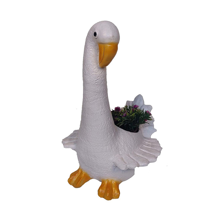 Closed Mouth Duck with Pot Planter for Garden Decoration (White)