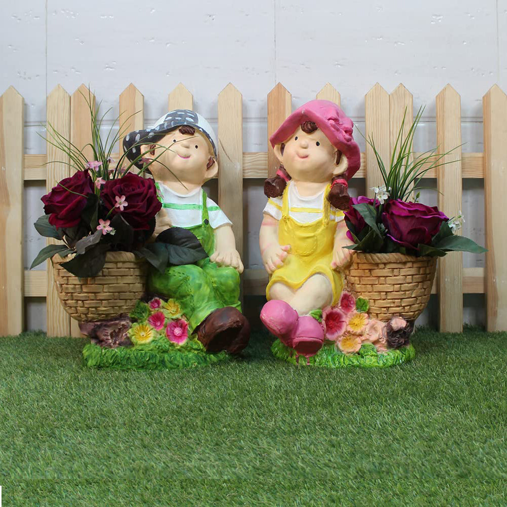 (Set of 2) Boy & Girl Planter for Garden & Home Decoration.