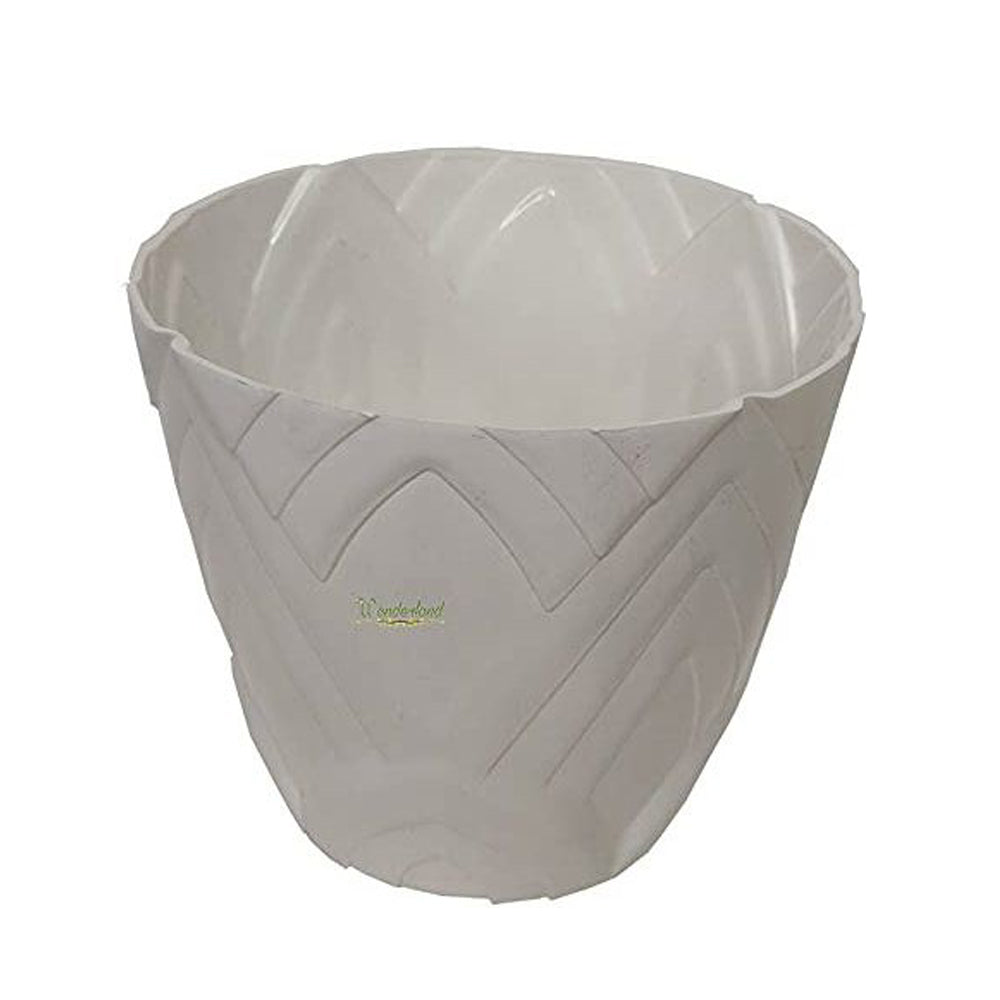 Set of 6 : White Lotus 8 Inches PP/ PVC / High Quality Plastic Planter
