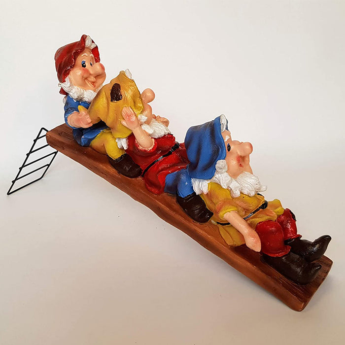 Three Gnome/Dwarf on Slide for Garden Decoration
