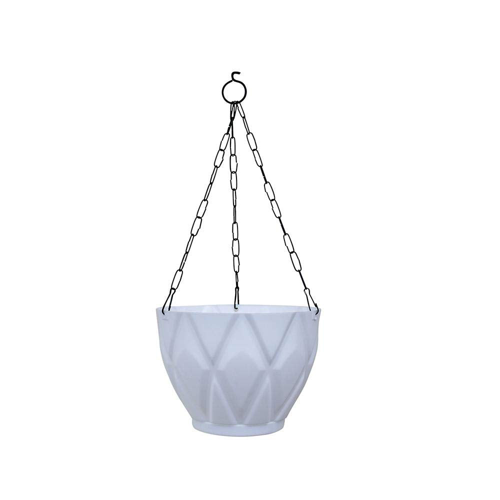 (Set of 2) Hanging Solitaire Pot with Chain and Drain Base for Home Garden, White