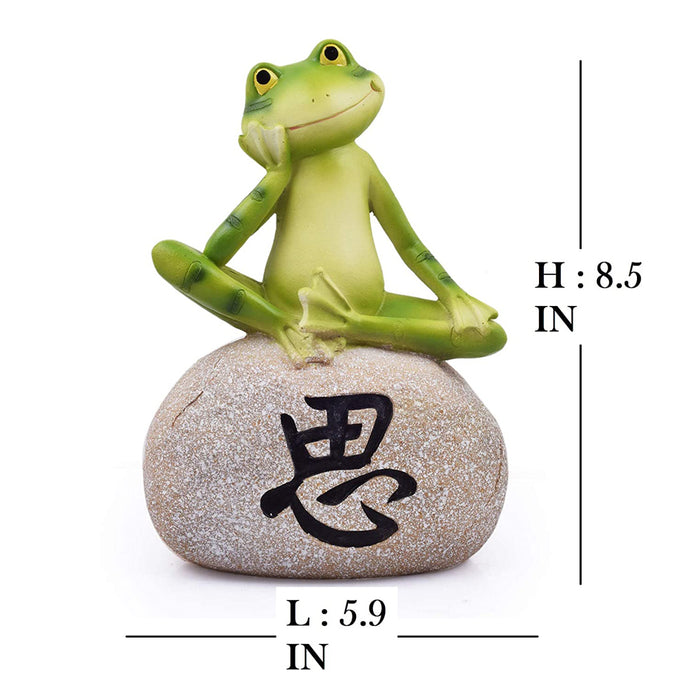 (Set of 2) Frogs Sitting on Stone for Garden Decoration