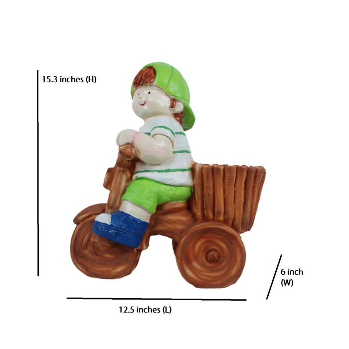 Boy on Cycle Planter for Garden Decoration (Green)