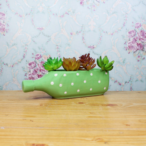 Ceramic Dot Bottle Pot for Home and Garden Decoration (Green) - Wonderland Garden Arts and Craft