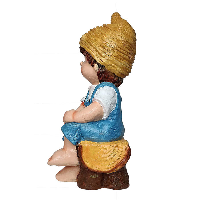 Boy Sitting on Bench with Pot Planter for Balcony and Garden Decoration