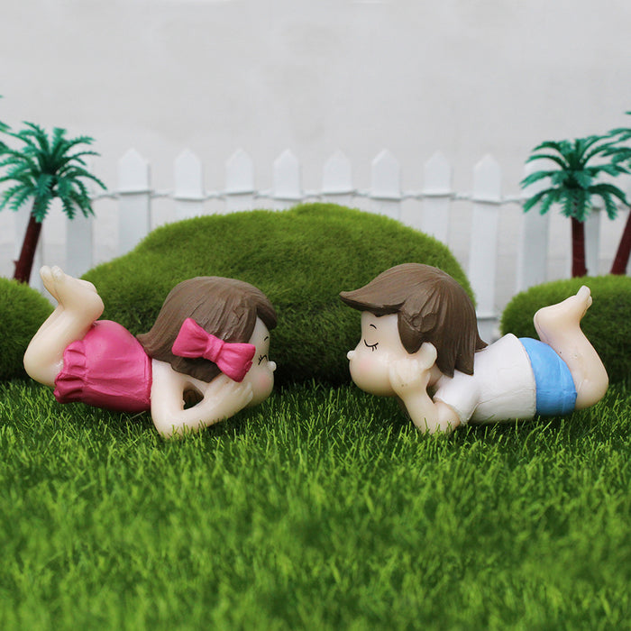 Miniature Toys : Lying Boy and Girl for Fairy Garden Accessories - Wonderland Garden Arts and Craft