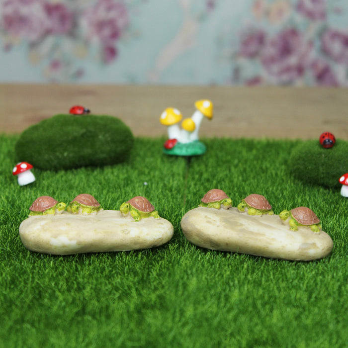 Miniature toys Set of 2 Tortoise on stone (Miniature Fairy Garden Accessoriesfor DIY tray garden Plant Décor)