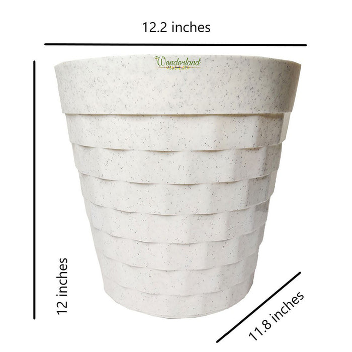 Plastic Plates : 12 inch Marble White Brix Plastic pot (Set of 2)