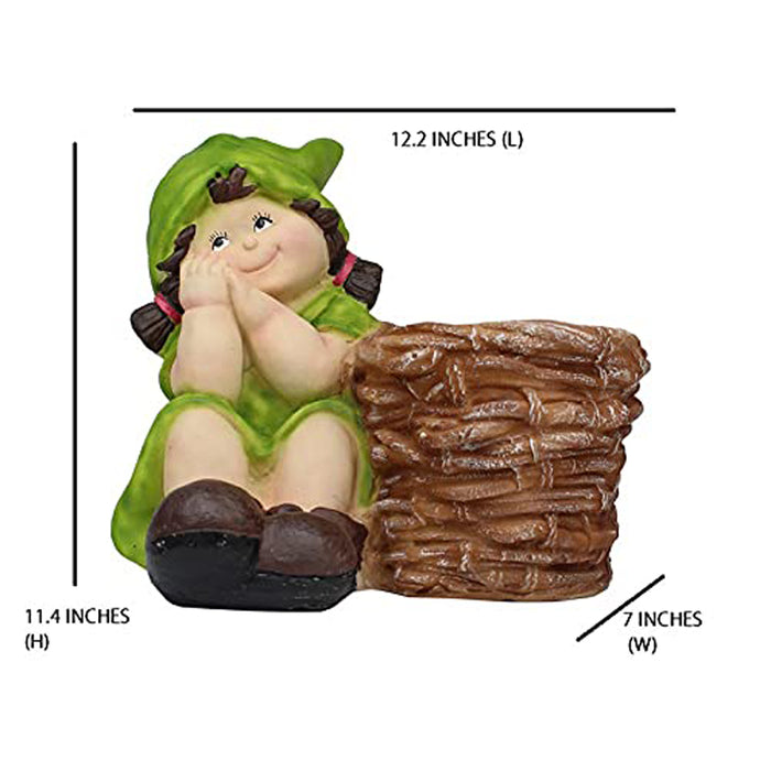 Girl with Pot Planter for Balcony and Garden Decoration (Green)