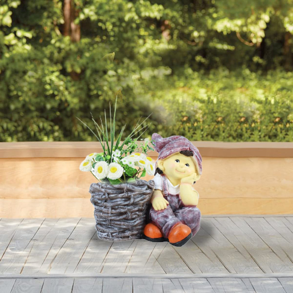 Boy with Pot for Garden and Balcony Decoration (light Purple)