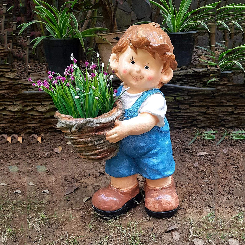 Boy With Pot Planter for Garden Decoration