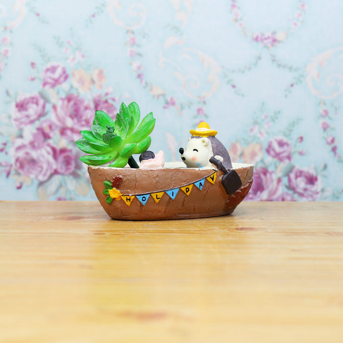 Hedgehog on Boat Pot for Home and Balcony Decoration