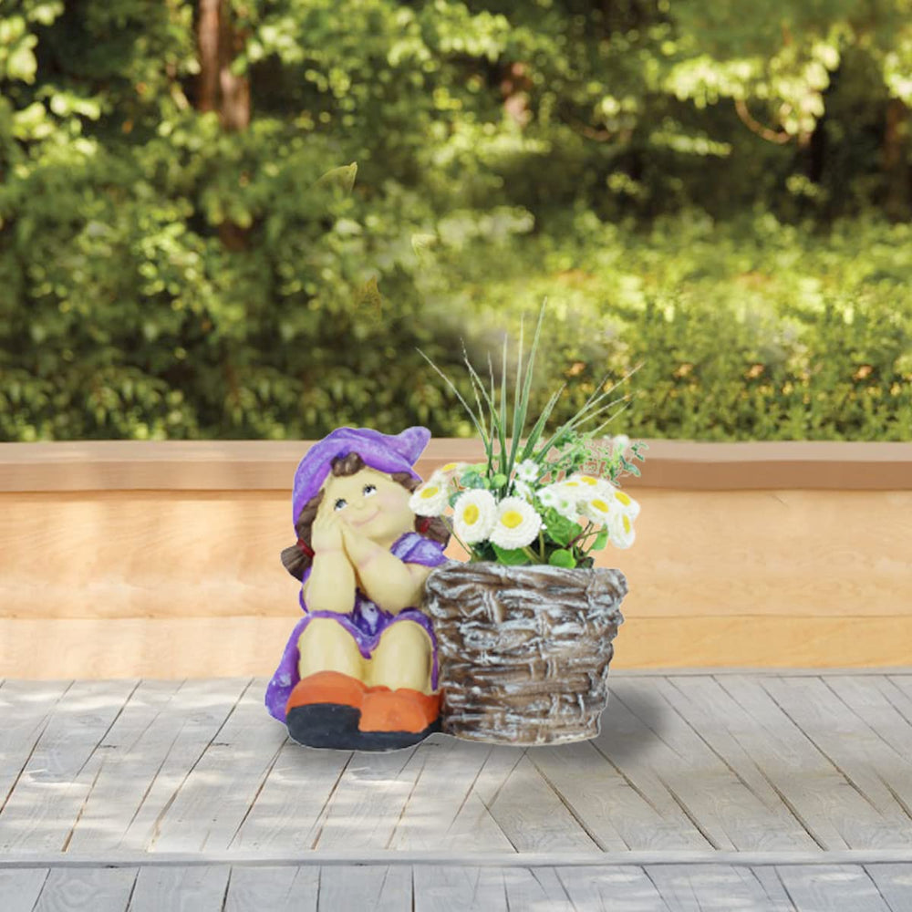 Girl with Pot for Garden and Balcony Decoration (Dark Purple)