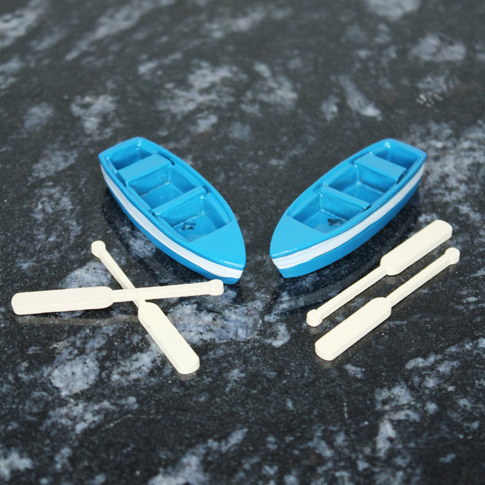 Set of 2 : Blue Boat with two ores fairy garden toys, miniature garden decorations