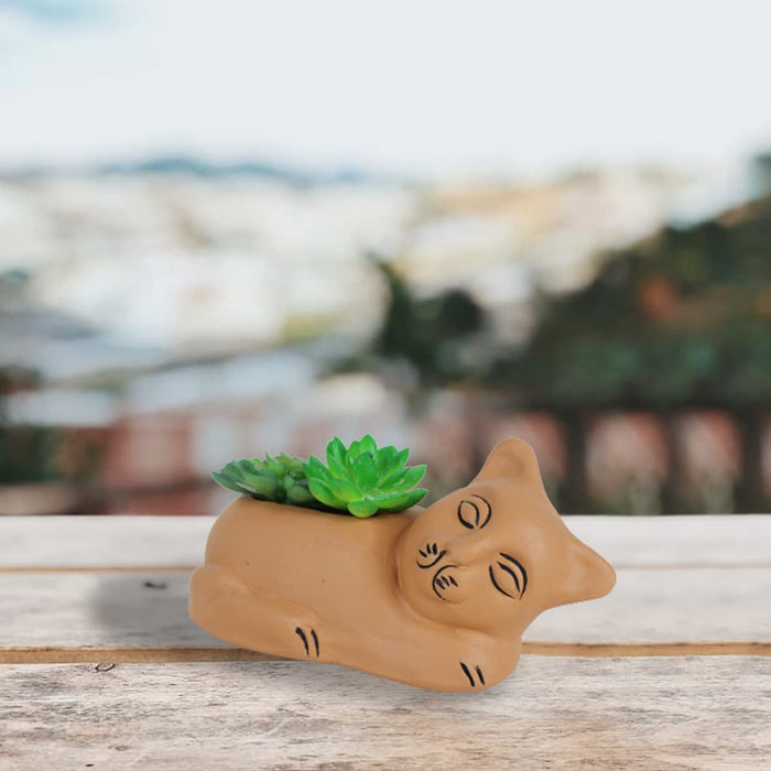 Terracotta Cat Pot for Small Plants & Succulents