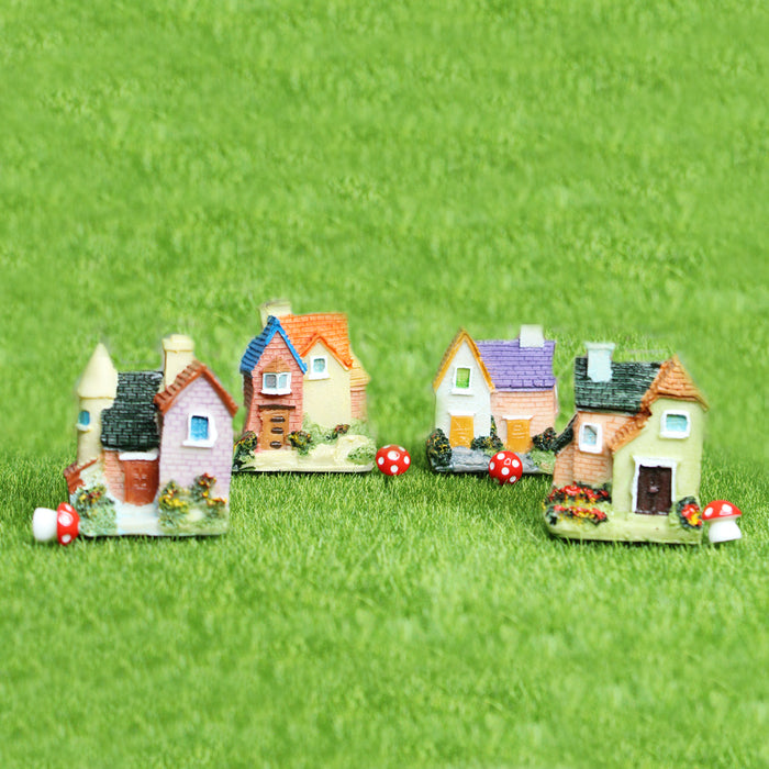Miniature Toys - Wonderland Miniature Toys - Set of 4 Big Colourful Houses ( Fairy garden accessories)