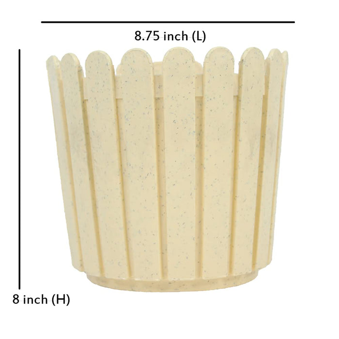 8 inches Plastic Round Fence Garden pots for Outdoor (Set of 6) (Marble Beige)