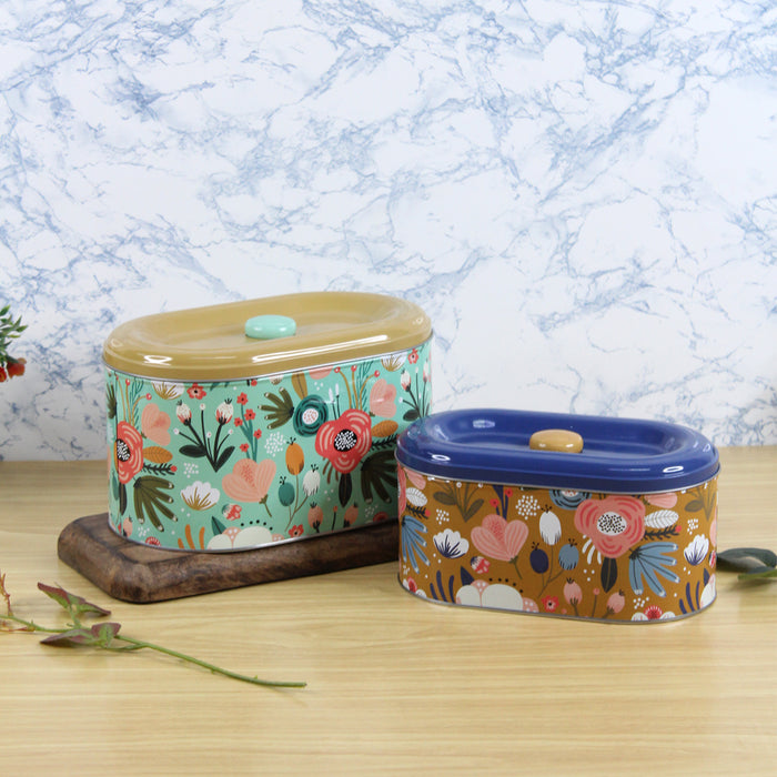 (Set of 2) Floral print oval Storage Containers