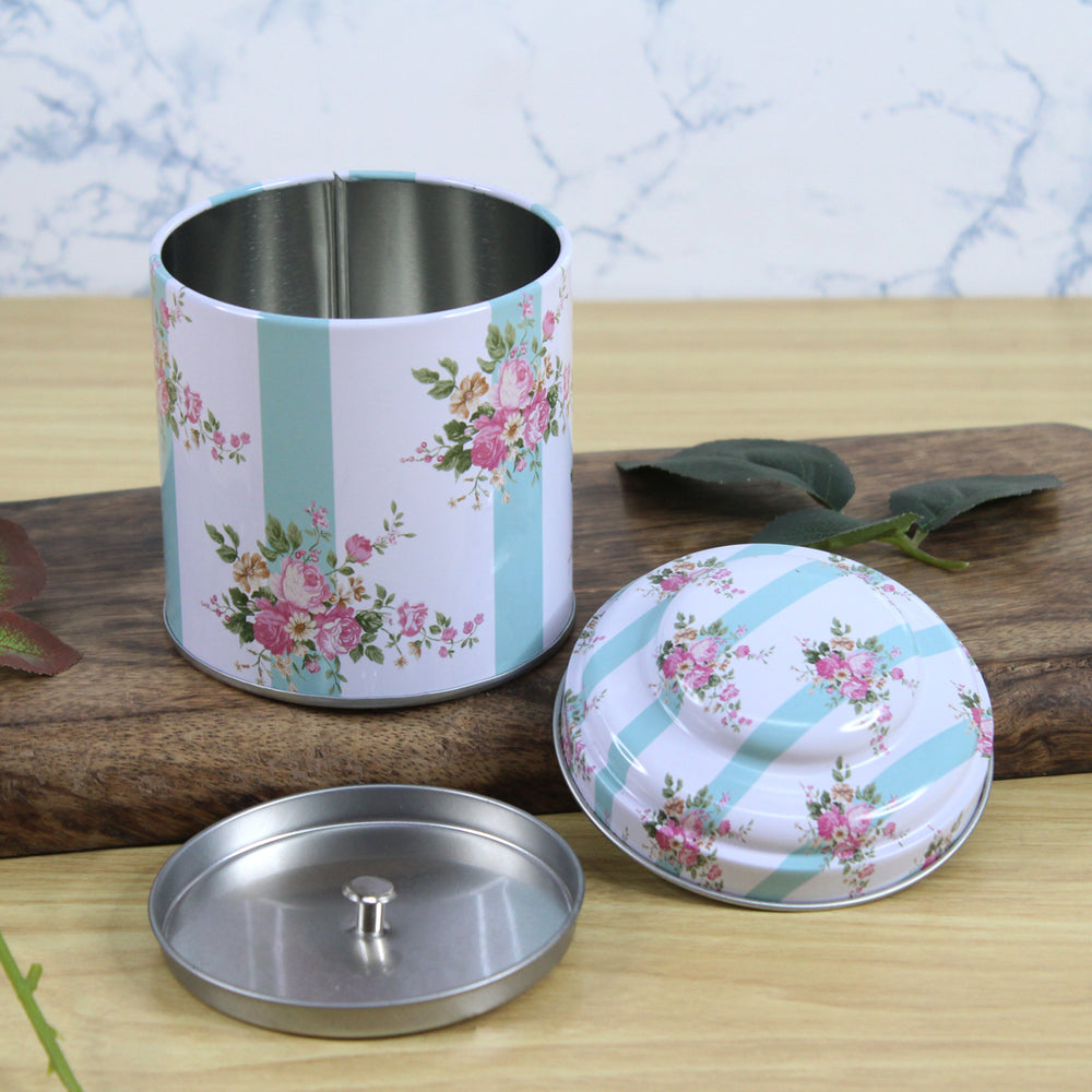 Metal floral print storage container