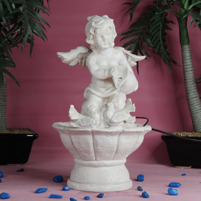 Angels Water Fountain with Two Birds for Home and Garden Decoration