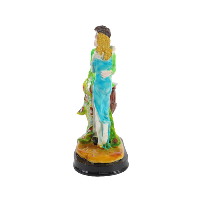 Wonderland Romantic Love Couple Statue Showpiece for Valentine Day, Standing Couple Sculpture Gift for Home Decor, Table Top, Couple. (Green & Sky Yelllow )