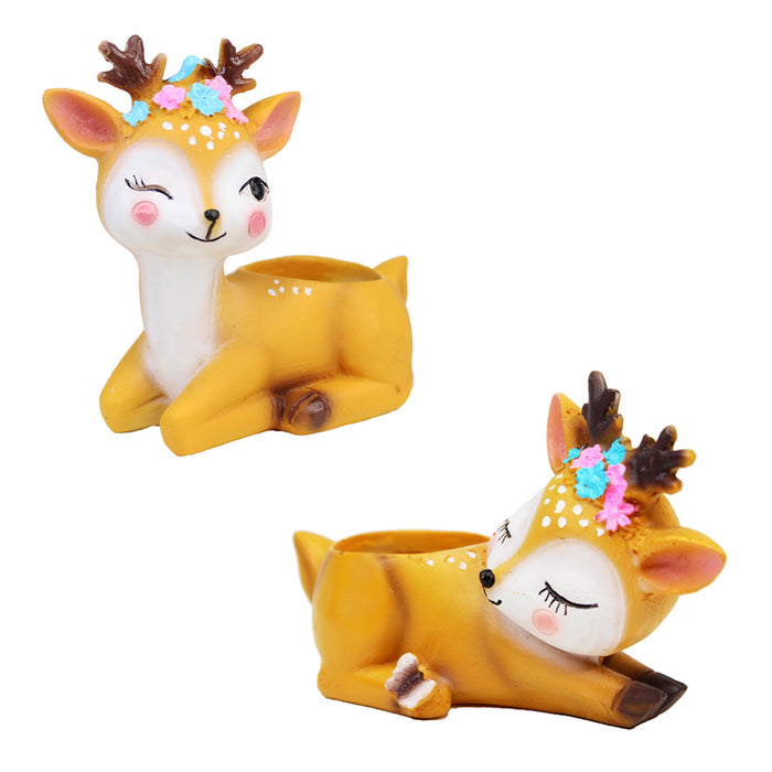 (Set of 2) Deer Succulent Pot for Home Decoration (Winking & Lying Deer )