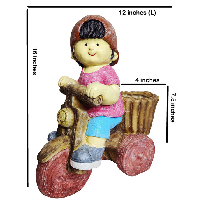 Boy on Cycle for Balcony and Garden Decoration (Pink)