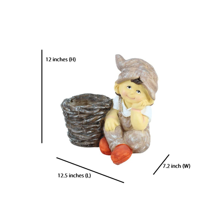 Boy with Pot for Garden and Balcony Decoration (Light Brown)