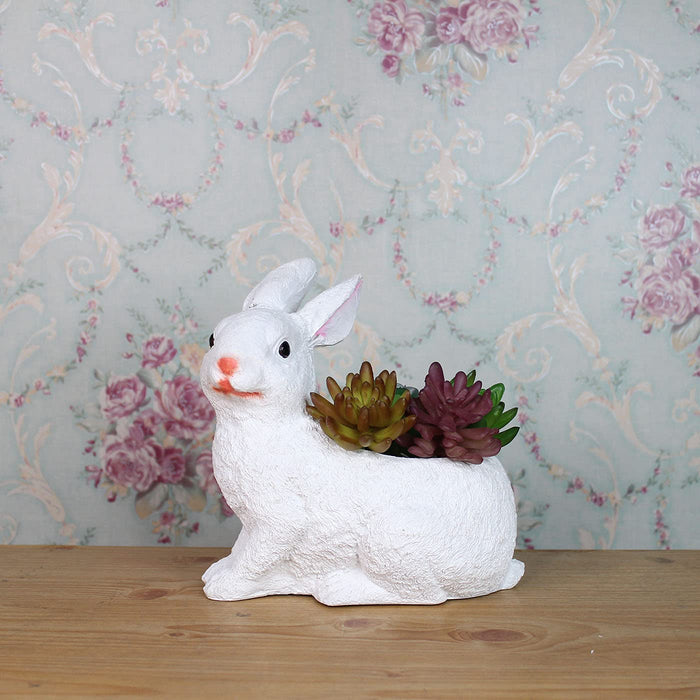 Rabbit Statue Planter for Home, Balcony and Garden Decoration (White)