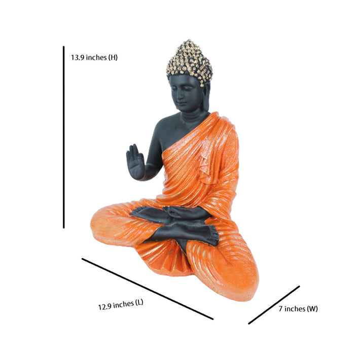 14 inches Buddha Statue for Home Decoration (Orange & Black)