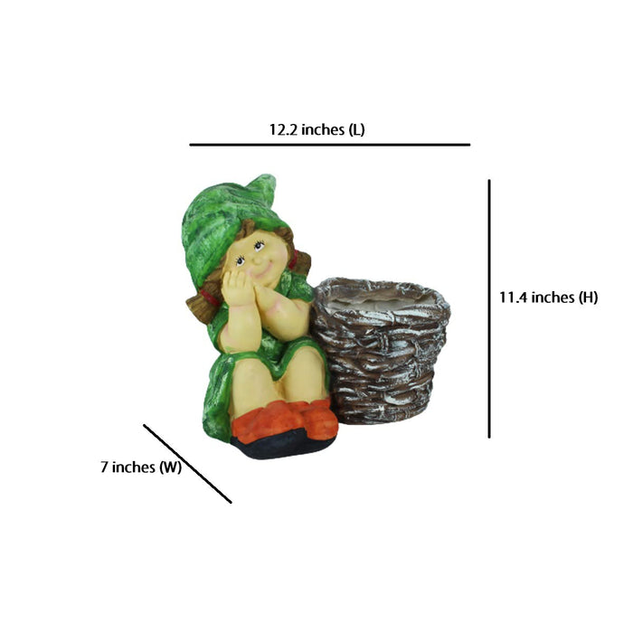 Girl with Pot for Garden and Balcony Decoration (Dark Green)