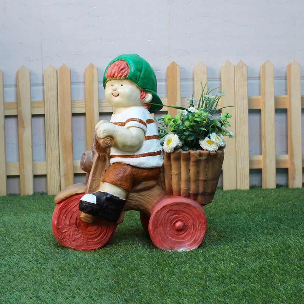 Boy on Cycle for Balcony and Garden Decoration (Orange)