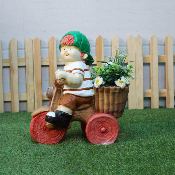 Boy on Cycle for Balcony and Garden Decoration (Orange)