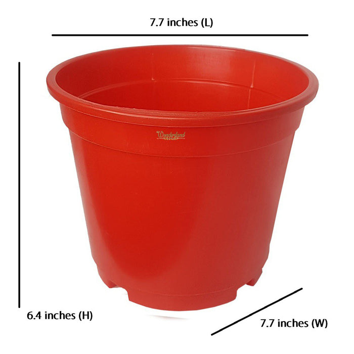 8 inch Set of 3 Big plastic pots for Outdoor ( Plastic Pots for Home Plants) (Red)