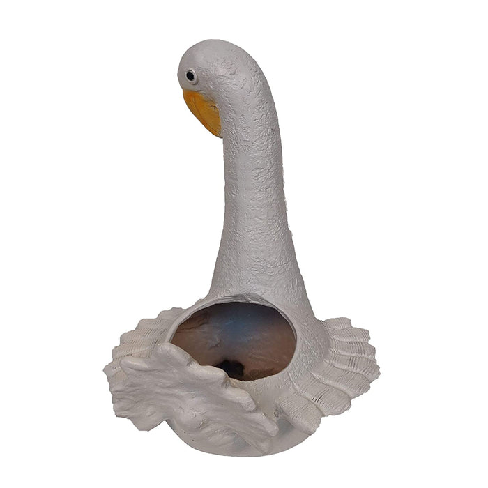 Closed Mouth Duck with Pot Planter for Garden Decoration (White)