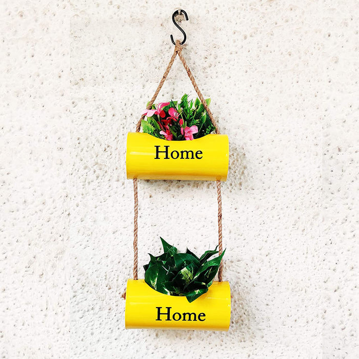 Double Metal Wall Hanging Home Pot for Home Decoration (Yellow)