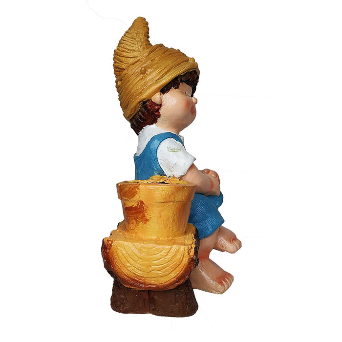 Boy Sitting on Bench with Pot Planter for Balcony and Garden Decoration