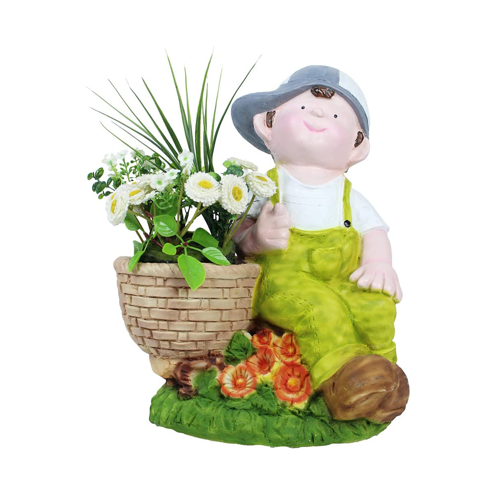 Wonderland Resin Planter Figurine Flower Pot for Garden or Balcony or Outdoor Decor (Multicolour, Full), 1 Piece