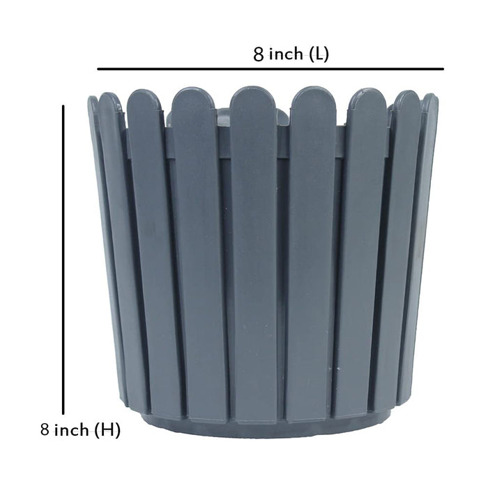 8 inches Plastic Round Fence Garden pots for Outdoor (Set of 2) (Light Grey)