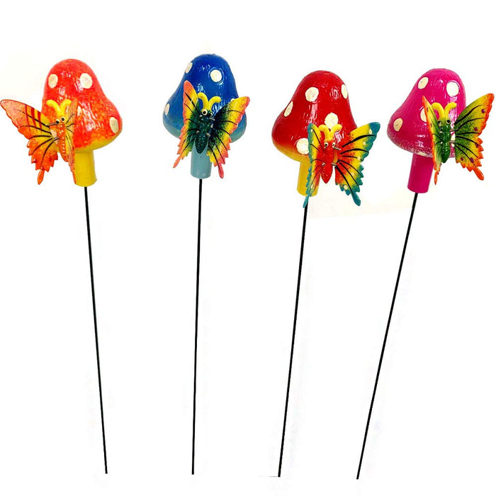 (Set of 4) Butterfly on Mushroom Stake/Stick for Garden Decoration