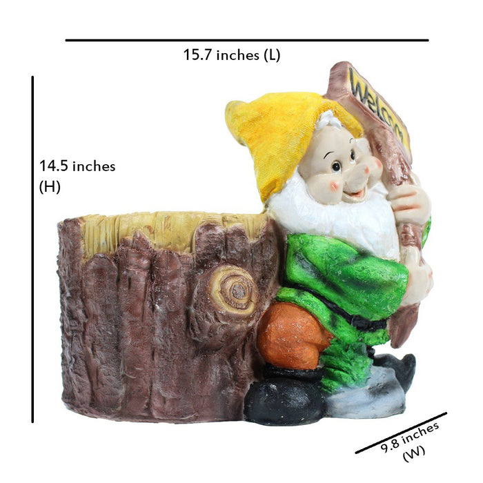 Gnome with Welcome Sign Planter for Garden Decoration