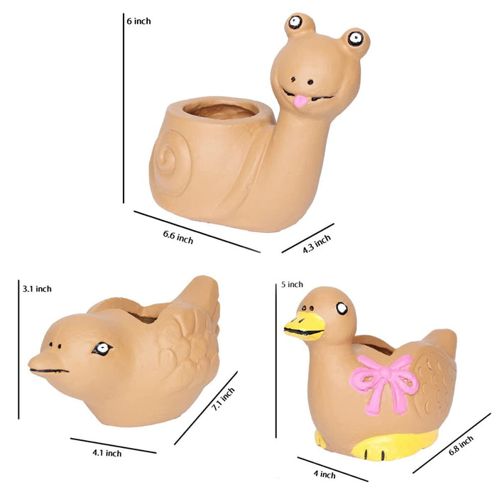 Set of 3 Terracotta Animal Pot (for small Plants and Succulents)